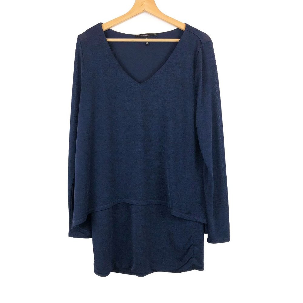 White House Black Market WHBM Navy Blue Blouse Tunic Mini Dress Combo M